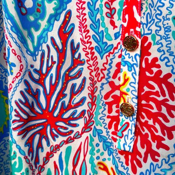 Lilly Pulitzer Blouse Silk Elsa Gold Button Lets Minnow Size Small - Picture 9 of 12